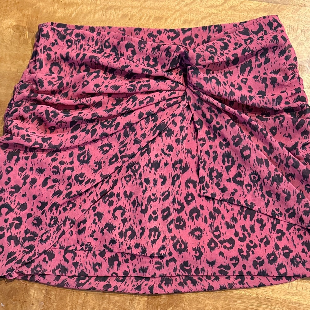 All Saints Pink and Black Leopard Mini Skirt floaty knot tie US6